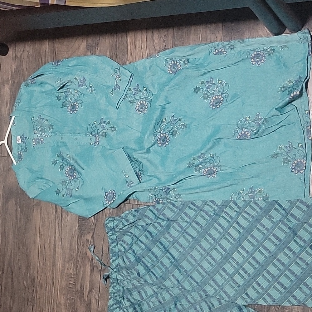 Women 2 piece set suit cotton floral Top and plazzo pants size L